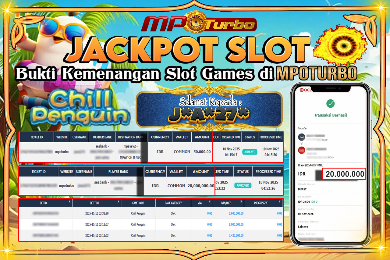 MPOTURBO JACKPOT CHILL PENGUIN - YGR Rp 20,000,000.00,- LUNAS